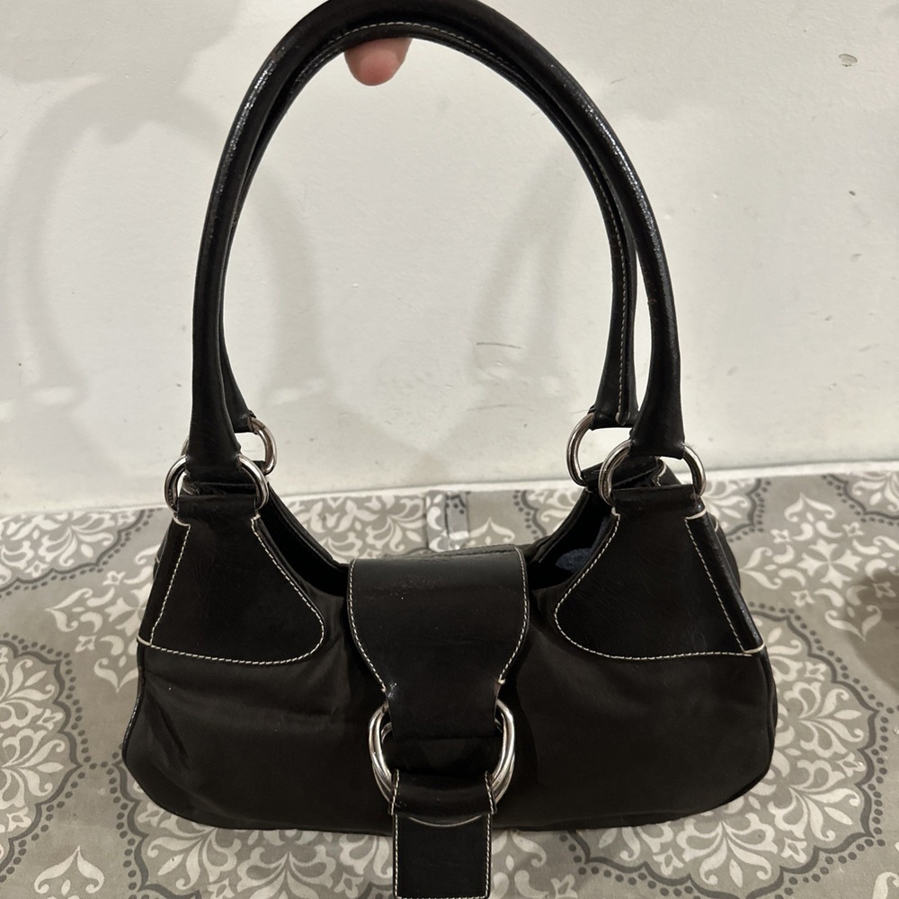 PRADA Brown  Shoulder Bag Buckle Accent Silver Hardware Medium Women